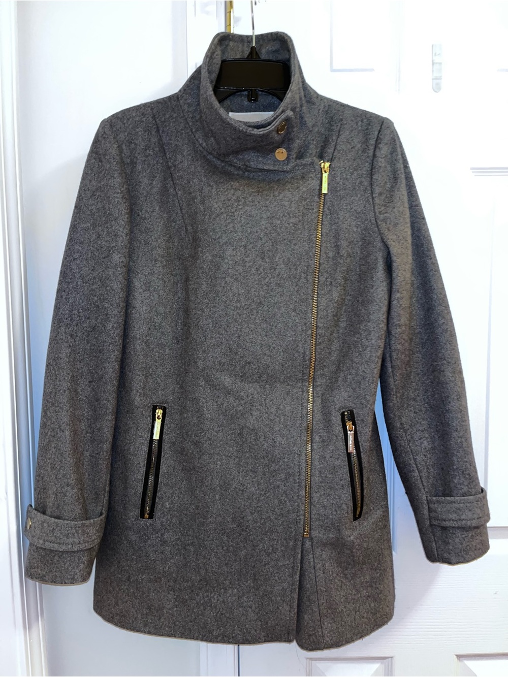 Michael Kors Wool Blend Coat Gray Asymmetrical Zip Jacket Size 4